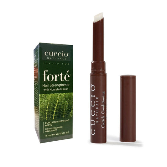 Bundle of 2 items: Cuccio Naturale Cuticle Conditioning Butter Stick in Milk & Honey and Forte Horsetail Grass Nail Strengthener