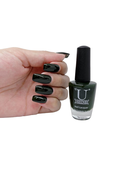 U Shine Ground Under |Deep Green Glossy |11ml |No Paraben, Nail Yellowing, Chipping, Cracking & Long Wear | Vegan & FREE from Harmful Chemicals