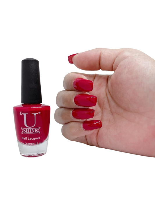 U Shine Queen Of Hearts |Red Glossy |11ml |No Paraben, Nail Yellowing, Chipping, Cracking & Long Wear | Vegan & FREE from Harmful Chemicals