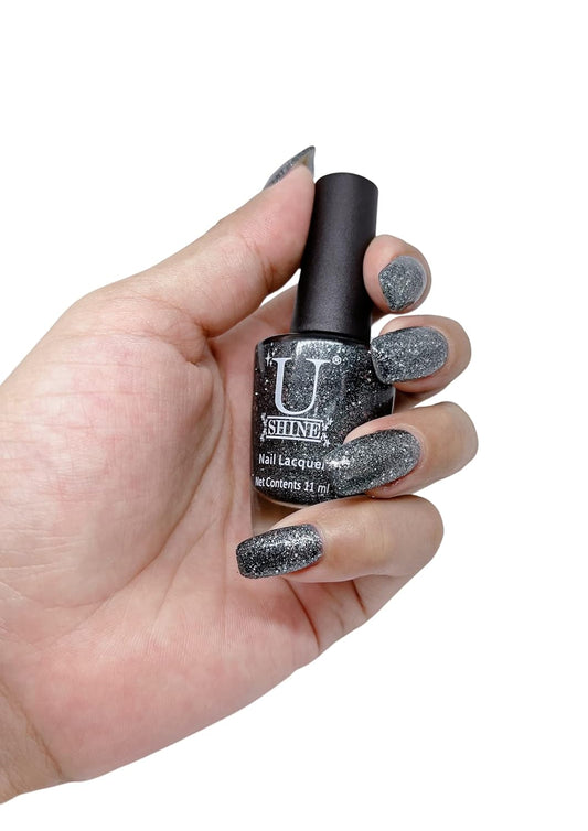 U Shine Special Night |Blue-Gray Glitter |11ml |No Paraben, Nail Yellowing, Chipping, Cracking & Long Wear | Vegan & FREE from Harmful Chemicals