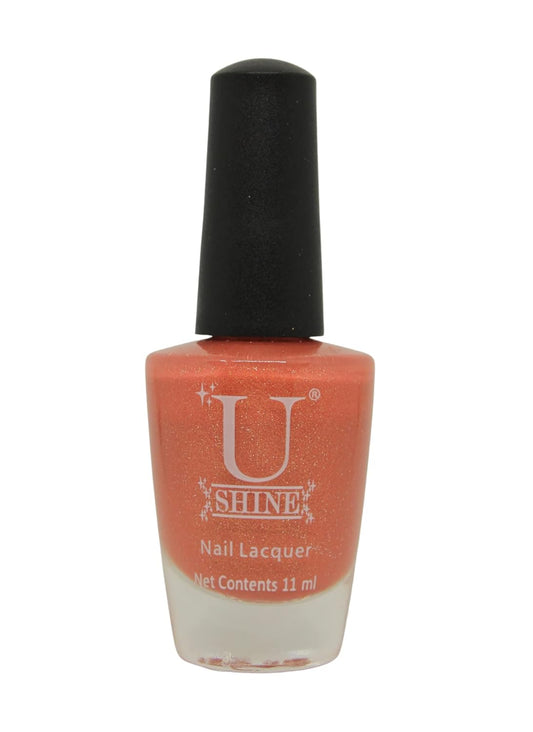 U Shine Deep Pink Shimmer |Salmon Pink With Gold Shimmer Shimmer |11ml |No Paraben, Nail Yellowing, Chipping, Cracking & Long Wear | Vegan & FREE from Harmful Chemicals