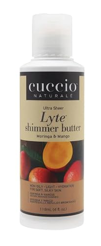 Cuccio Ultra Sheer Lyte Shimmer Butter, Moringa & Mango, Deep Hydration to Repair Dry Skin, Natural Ingredients, Cruelty-Free Formula, Plant Based Preservatives, Sulphate Free 118ml